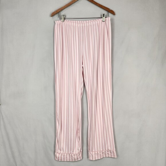 Laura Ashley Pink Stripe Knit Pajamas SZ M Button Front Contrasting Trim - Picture 4 of 14